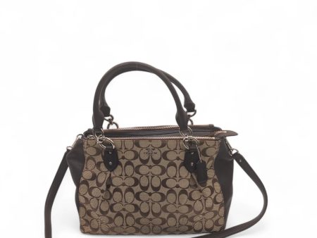 Coach Handtasche Signature mit Umhängegurt braune Lederdetails monogram beige Supply